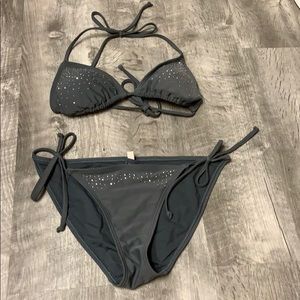 Gray Rhinestoned Bikini